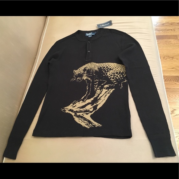 Polo by Ralph Lauren linen blend black print Henley sz.S - Picture 4 of 8